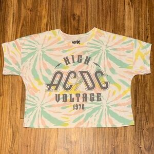 AC/DC women’s shirt tee XL crop tie dye  High Voltage Rock band graphic pastel